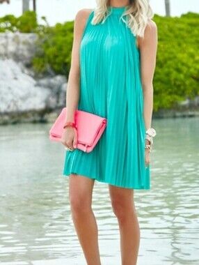 Anthropologie -Tracy Reese: Turqoise Womens Pleated Mini Dress Size Small